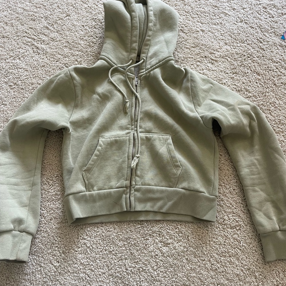 Brandy Melville Mint Green Cropped Zip Up Hoodie